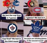 May be an image of 4 people, people playing hockey and text that says 'OILERS We lost the cup...jpeg